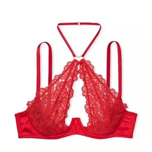 New! Victoria’s Secret Sweetheart Lace Open Cup Halter Bra red 4786